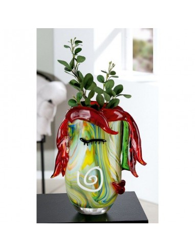 Vase Visage CURLY Rouge et Vert en Verre 12x27.5xH29.5 cm soldes