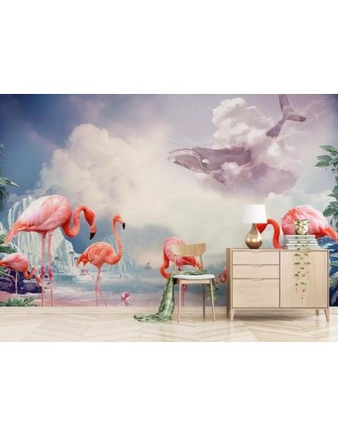 Papier Peint Flamant Rose 4 Murs Nuage Livraison rapide