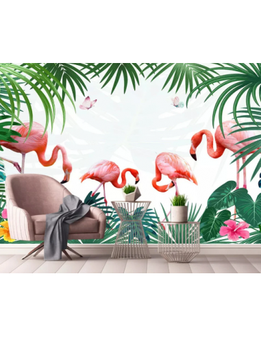 Papier Peint Flamant Rose 4 Murs Papillon pas chere