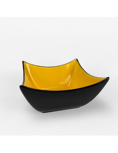 Coupe céramique émaillée noire et jaune Mid-century pas cher 